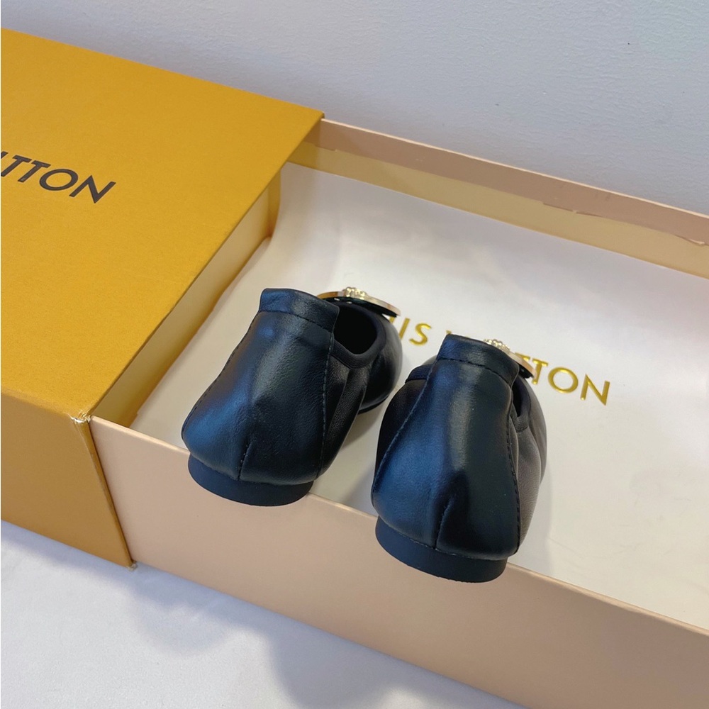 Women’s Louis Vuitton Ballet Flats | Black Leather Gold Lock Hardware - Picture 5 of 6